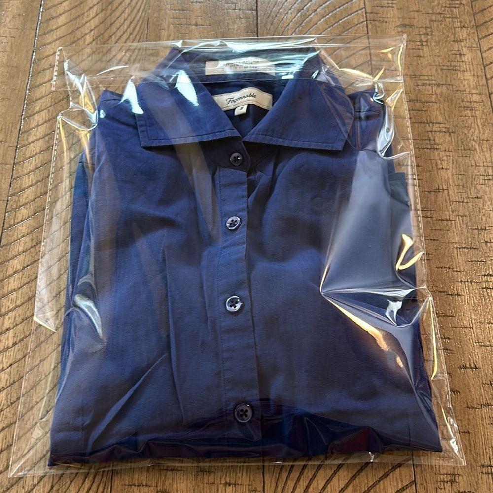 FaconnableNavy 🛳️cottonShirt 👕 3/4 sleeve DeepMediterraneanBlue. Chic Polished - Picture 17 of 17